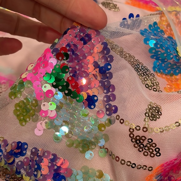 NWT gold chain strap sequin mini sheath dress square S M L pale pink multicolor - Picture 10 of 15